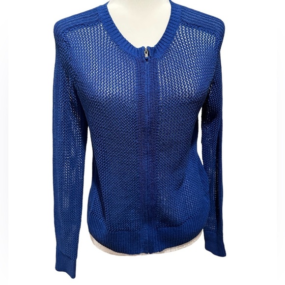 ATHLETA LIGHTWEIGHT CARDIGAN COTTON KNIT LONG SLEEVE COBALT BLUE SWEATER XS - Picture 2 of 6
